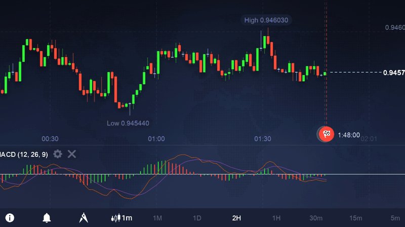 MACD components on a BTCUSDT 1H perpetual futures chart showing zero-line crossover